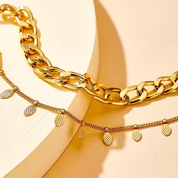 ⚜️[𝟯/$𝟮𝟴]⚜️2 Layered Gold Chunky Anklet Set NEW - Picture 6 of 8